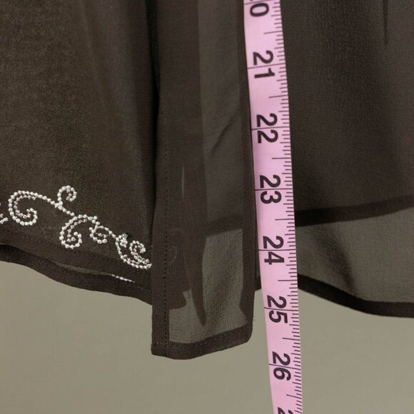 🤎 Vintage 100% Silk Embroidered Sheer Blouse – Brown, Beaded Detail - Picture 8 of 14